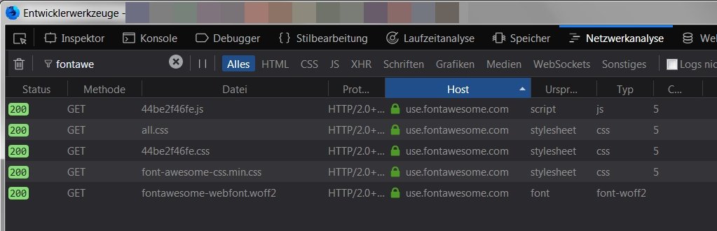 Firefox Entwicklerwerkzeug nach fontawesome Host suchen